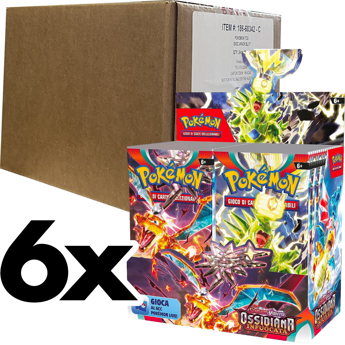 pokemon gcc - pokemon scarlatto e violetto ossidiana infuocata - case sigillato 6x box da 36 bustine (ita) - pk62340