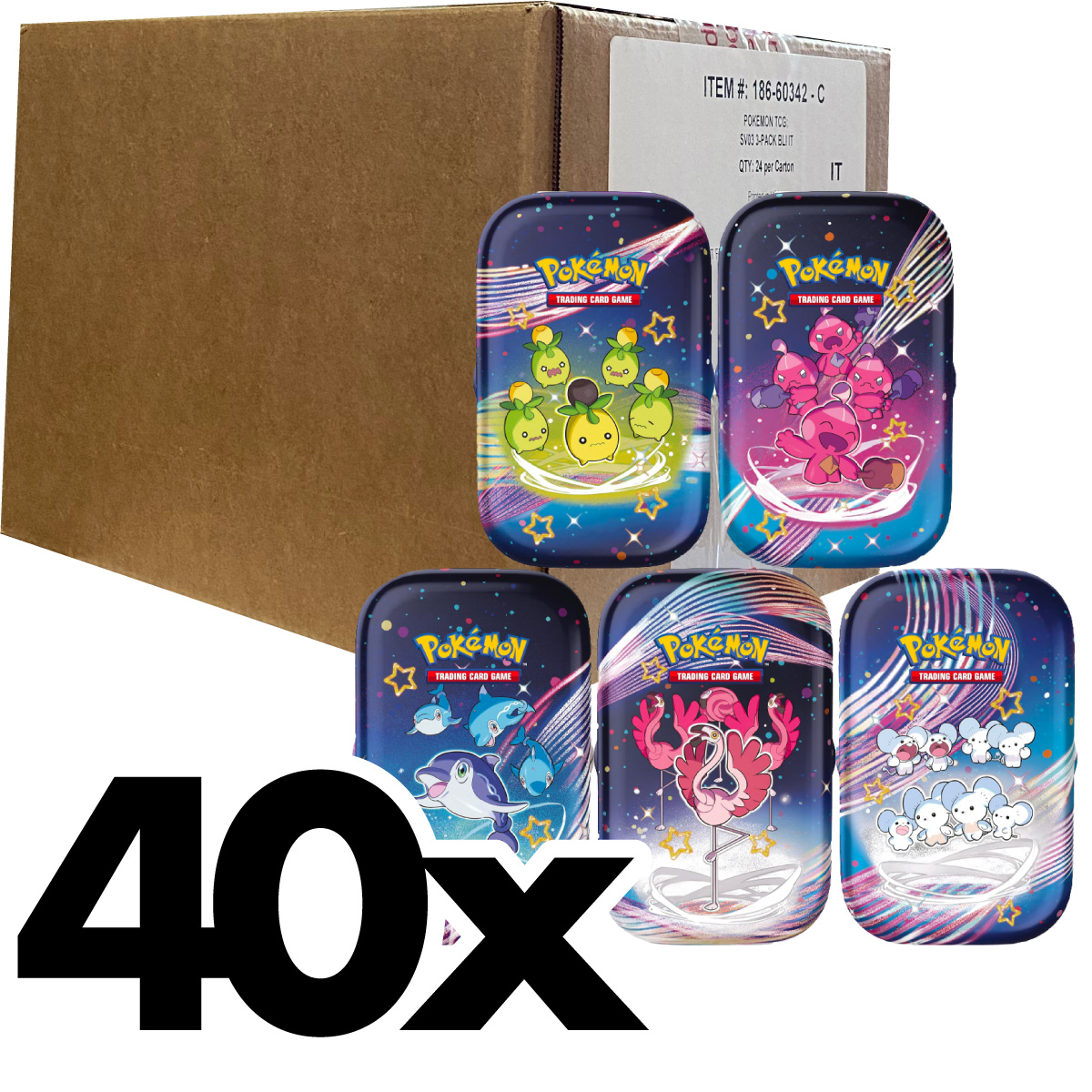 pokemon gcc - pokemon scarlatto e violetto destino di paldea - case sigillato 40x mini tin da collezione con sticker (ita) - pk62451