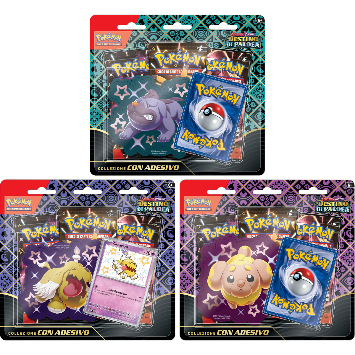 pokemon gcc - pokemon scarlatto e violetto destino di paldea - collezione completa 3 collezione con adesivo (ita) - pk61441