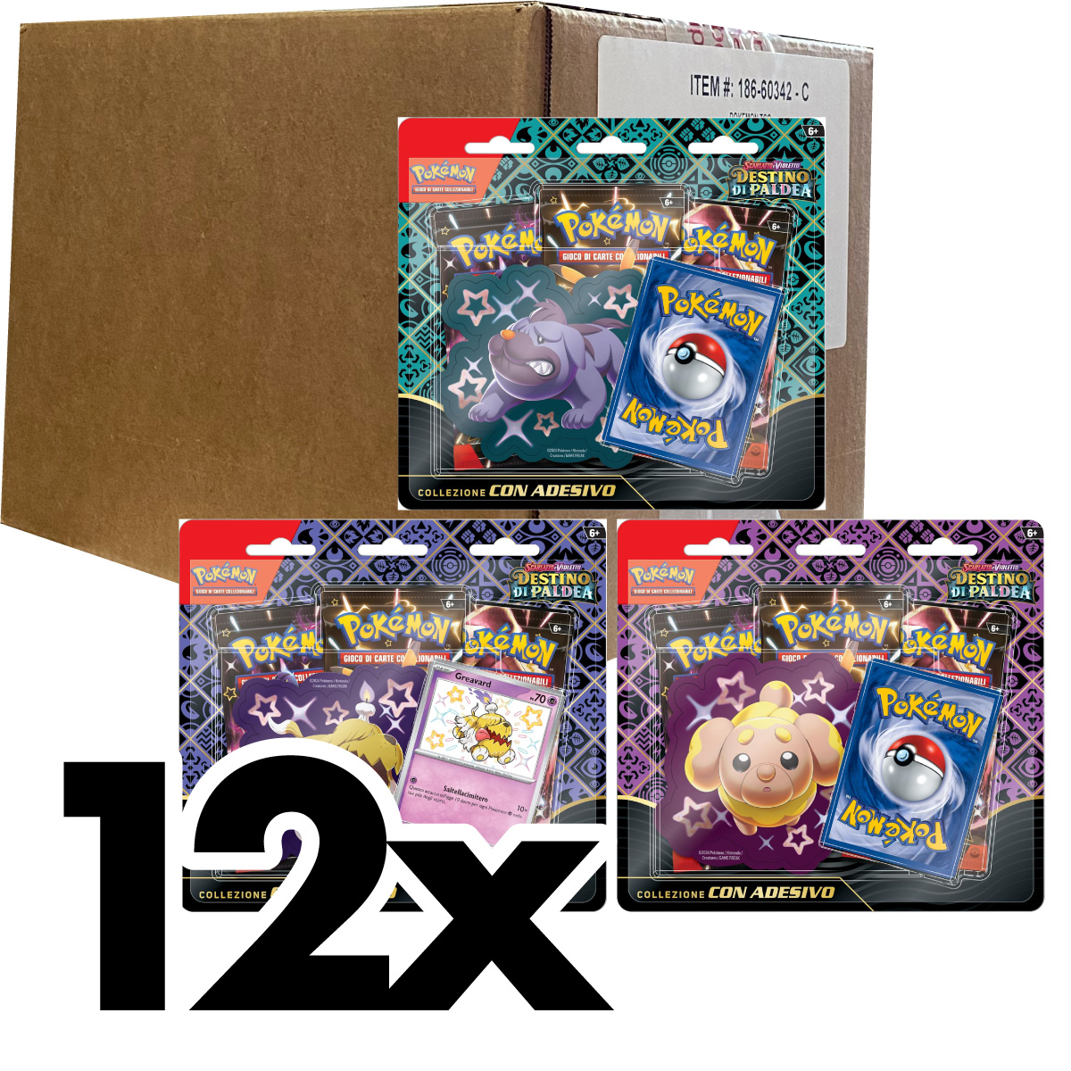 pokemon scarlatto e violetto destino di paldea - case sigillato 12x collezione con adesivo (ita) - pk62441