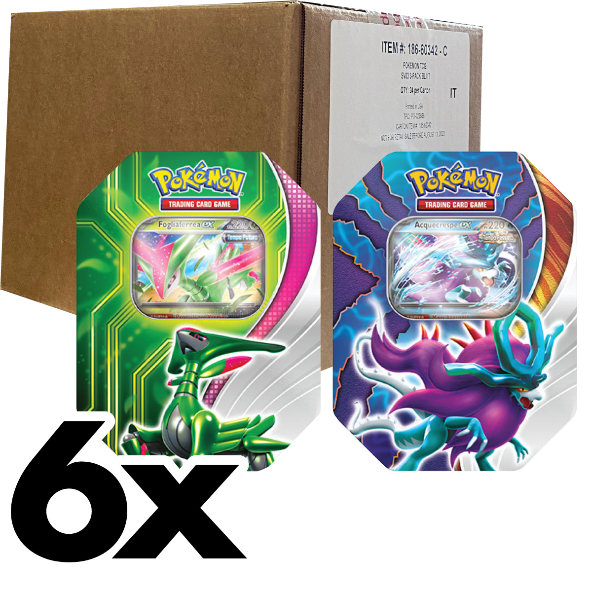 pokemon gcc - pokemon scarlatto e violetto paradosso temporale - case sigillato 6x tin da collezione (ita)