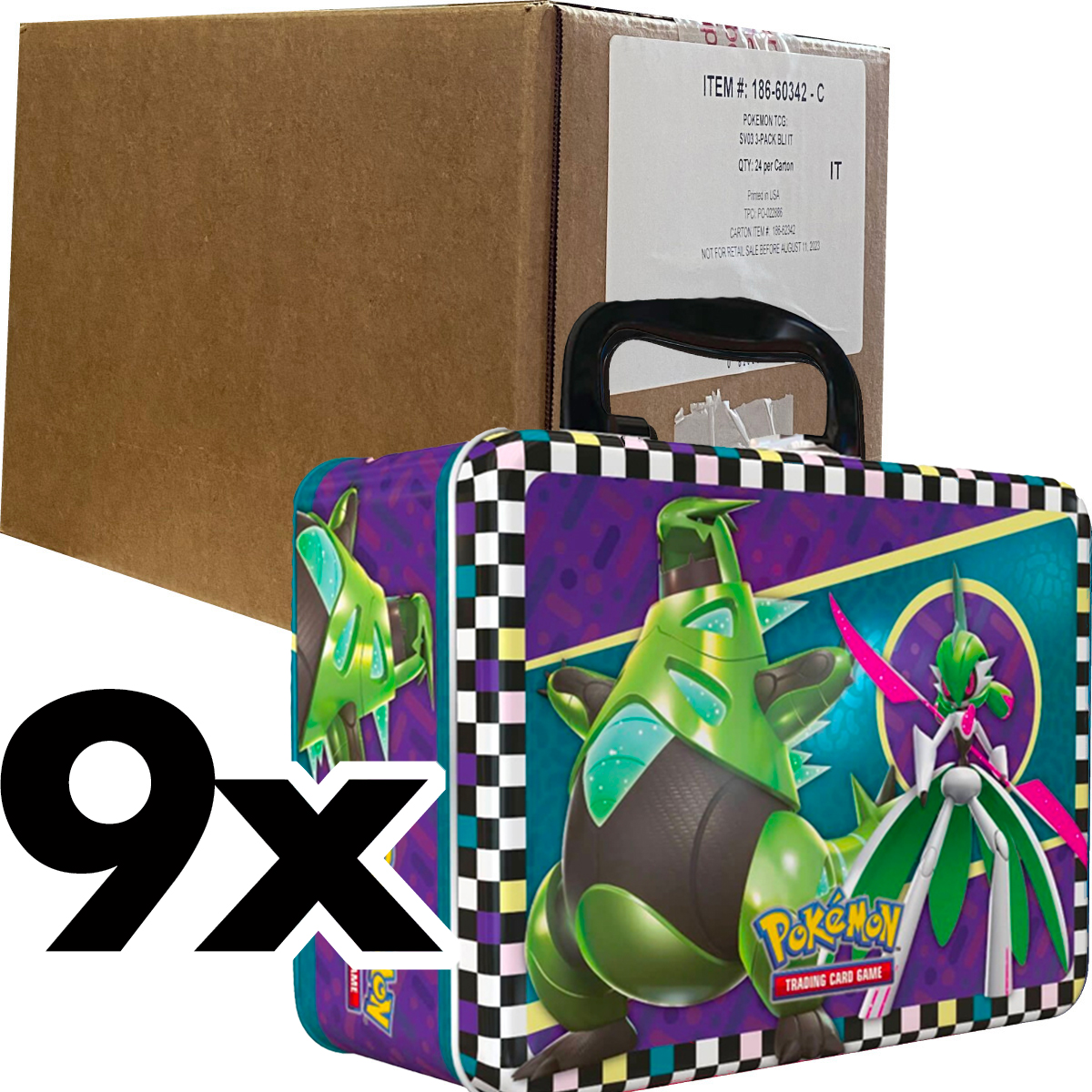 pokemon scarlatto e violetto crepuscolo mascherato - box 9x valigetta in metallo con 6 bustine back to school (ita)