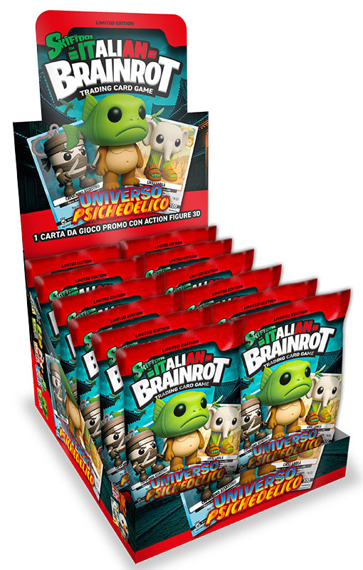 skifidol - italian brainrot tcg - universo psichedelico - box con 12 bustine con portachiavi 3d e carta speciale