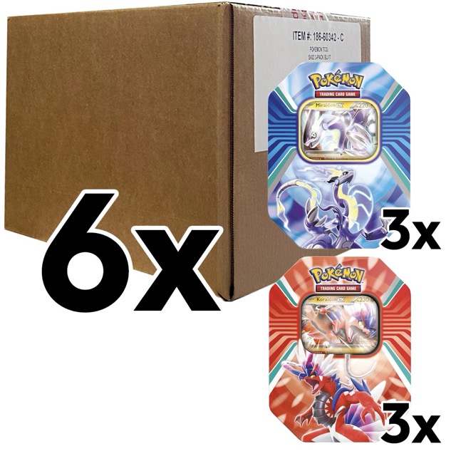pokemon leggende di paldea - case sigillato 6x tin da collezione - 3x koraidon-ex, 3x miraidon-ex (ita)