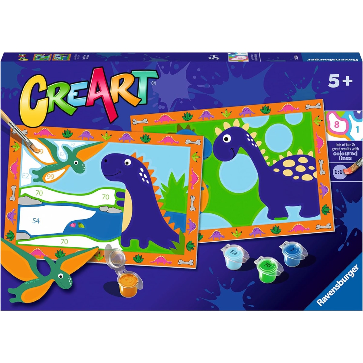 Ravensburger - CreArt Serie Junior, Dinosauri, Kit dipingere con i Numeri,  contiene 2 tavole prestampate, Pennello, Colori, Gioco Creativo per maschi  e femmine dai 5+ anni di età a 16,99 €
