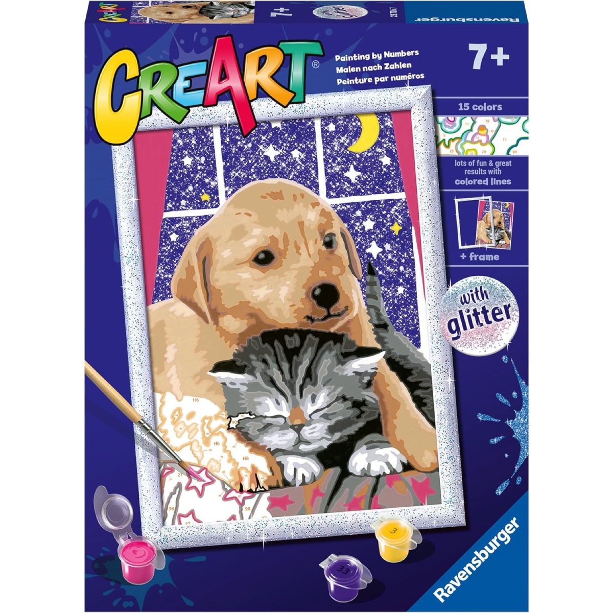 Ravensburger - creart serie junior, paw patrol, kit dipingere con i numeri, contiene 2 tavole