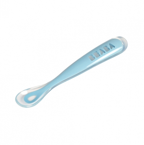 cucchiaio ergonomico prime pappe - silicone - blu - maneggevole per gli adulti e delicato per i bambini