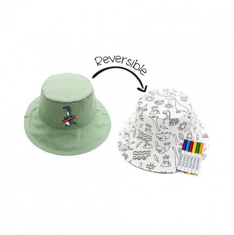 cappello estivo reversibile da colorare con pennarelli - 100% cotone - dino 4-6 anni