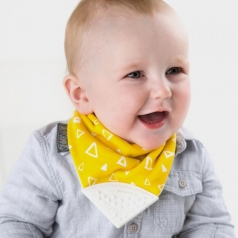 bavaglino bandana double face con gioco dentizione, regolabile e assorbente, giallo con triangoli