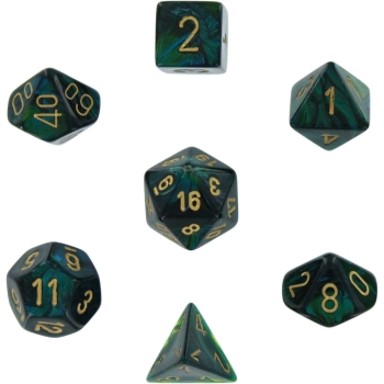 mini scarab verde/oro - set di 7 dadi poliedrici