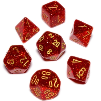 mini glitter rosso/oro - set di 7 dadi poliedrici