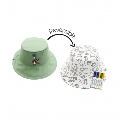 cappello estivo reversibile da colorare con pennarelli - 100% cotone - dino 2-4 anni