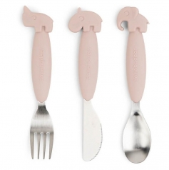 set 3 posate anti-scivolo - forchetta, cucchiaio e coltello - cipria - silicone alimentare e acciaio inossidabile