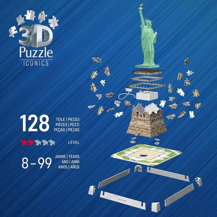statua della liberta con led - puzzle 3d 128 pezzi: 3