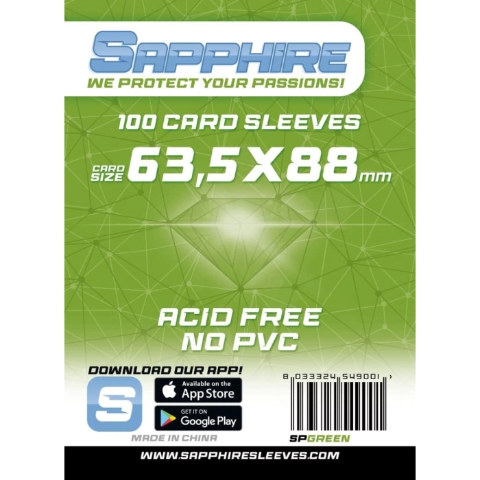 sapphire sleeves green - 100 bustine 63.5x88mm