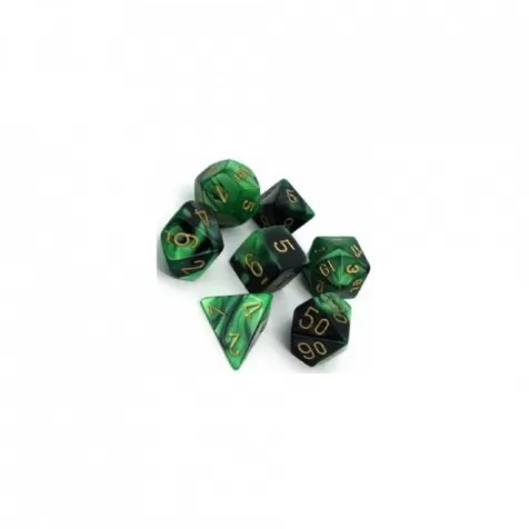 CHESSEX Gemini 7 x poliedrico Dadi Set Nero Verde W oro D&D RPG 