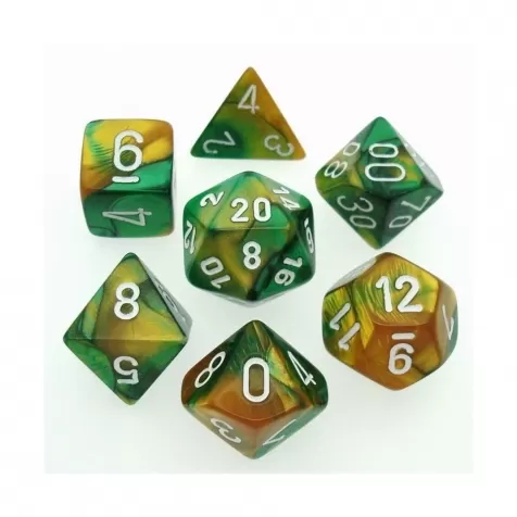 gemini verde e oro/bianco - set di 7 dadi poliedrici