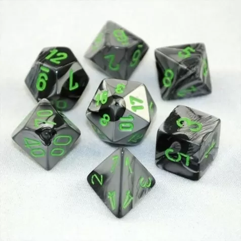 gemini nero e argento/verde - set di 7 dadi poliedrici