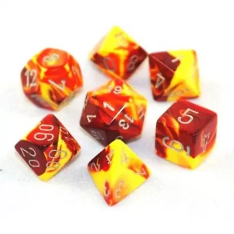gemini rosso e giallo/argento - set di 7 dadi poliedrici