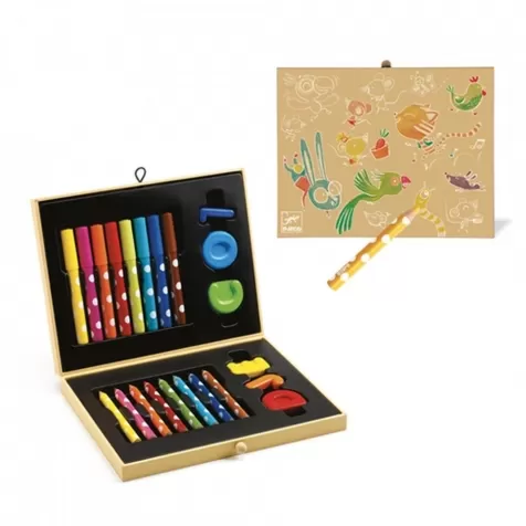 valigetta di colori per i piccoli - 8 pennarelli 8 pastelli e 6 cere