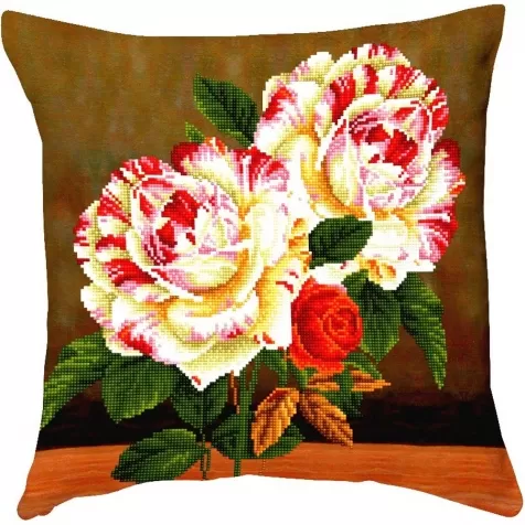 camellia and rose bouquet - diamond dotz advanced dd16.012 cuscino 45x45cm