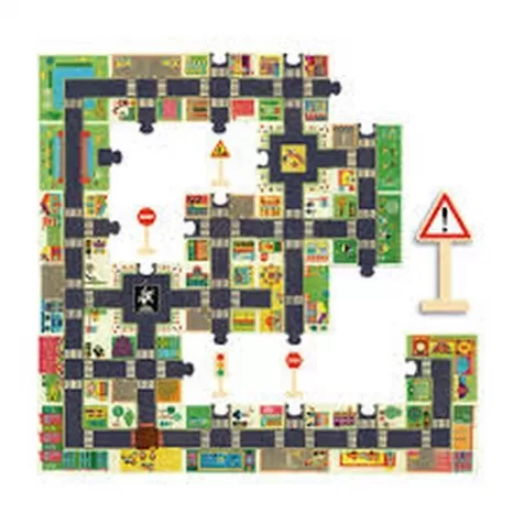 pop to play la citta - puzzle 24 pezzi con segnali stradali in legno