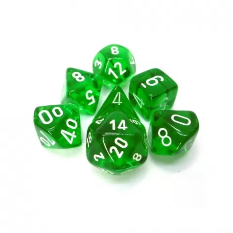 DADI CHESSEX traslucido 7 POLY VERDE/BIANCO RIVISTA 