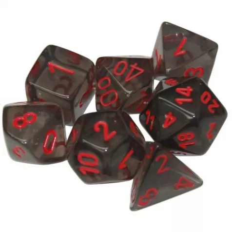 translucent grigio fumo/rosso - set di 7 dadi poliedrici