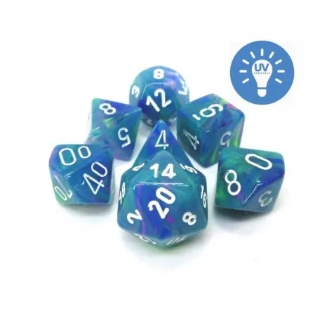 festive blu e viola/bianco - set di 7 dadi poliedrici