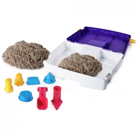 kinetic sand - valigetta richiudibile con formine e 907g di sabbia