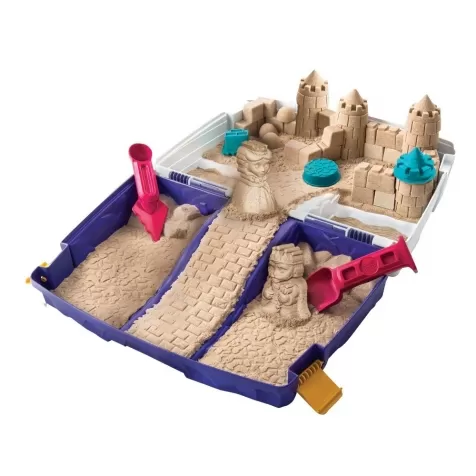 kinetic sand - valigetta richiudibile con formine e 907g di sabbia