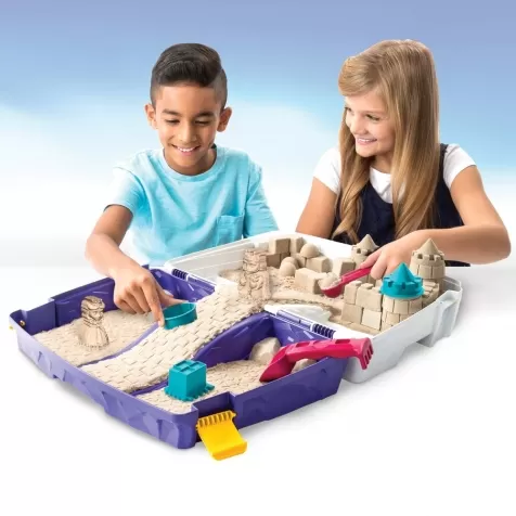 kinetic sand - valigetta richiudibile con formine e 907g di sabbia