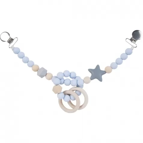 giostrina universale da passeggino blu/grigio con sonaglio - legno naturale e silicone alimentare