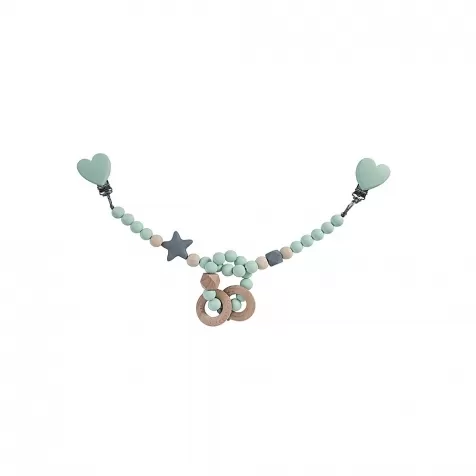 giostrina universale da passeggino menta/grigio con sonaglio - legno naturale e silicone alimentare