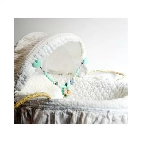 giostrina universale da passeggino menta/grigio con sonaglio - legno naturale e silicone alimentare