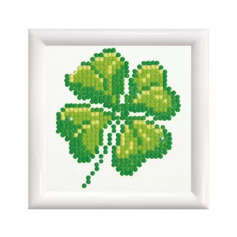 four leaf clover with frame white - diamond dotz beginner dd1.017f 10,2x10,2cm