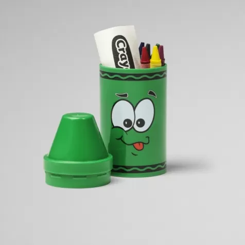 tip mini storage verde - set con 6 pastelli a cera e rotolino di carta