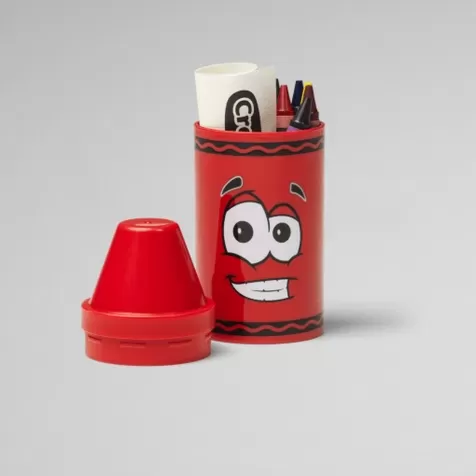 tip mini storage rosso - set con 6 pastelli a cera e rotolino di carta