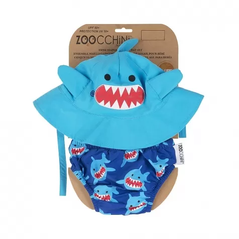 set baby costumino contenitivo + cappellino, squalo - upf 50+ 6-12 mesi