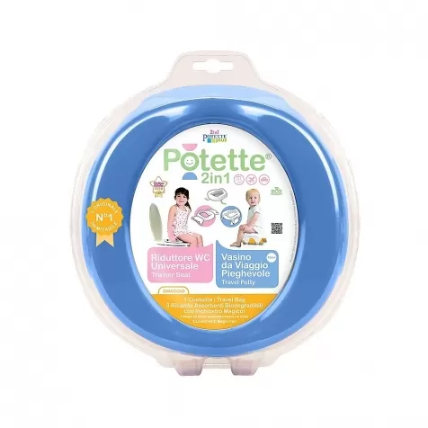 potette 2in1 blu - vasino da viaggio e riduttore wc - include 3 ricambi