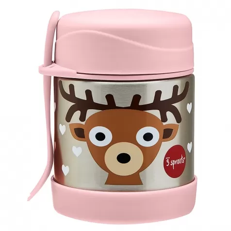 thermos porta cibo in acciaio inossidabile con cucchiaio-forchetta, 350 ml - cerbiatto rosa