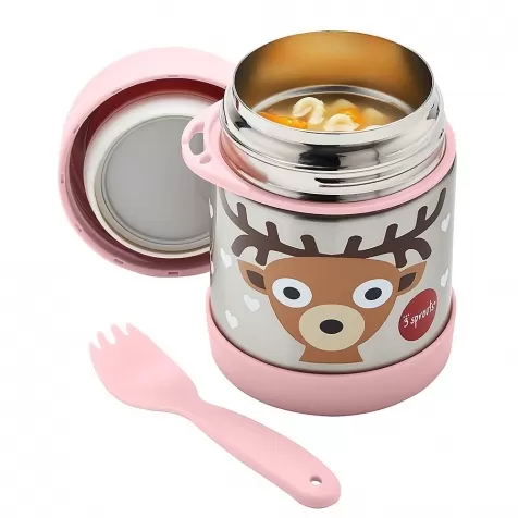 thermos porta cibo in acciaio inossidabile con cucchiaio-forchetta, 350 ml - cerbiatto rosa