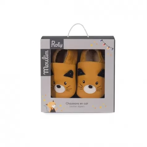 scarpine in cuoio gatto ocra 0-6 mesi