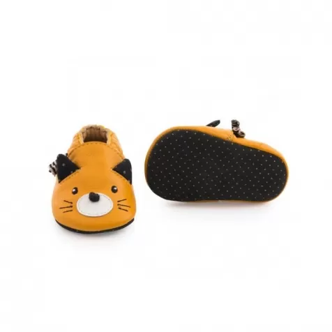 scarpine in cuoio gatto ocra 0-6 mesi