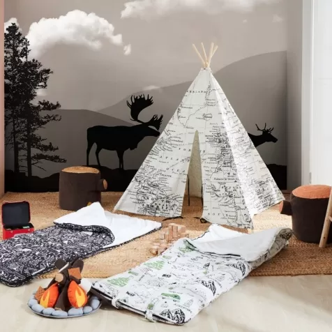 teepee tent world map - tenda mappa del mondo - bianco e nero