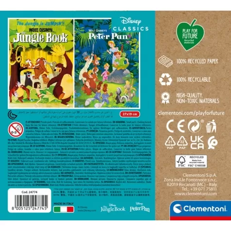 disney libro della jungla e peter pan - puzzle 2x20 pezzi - play for future: 2