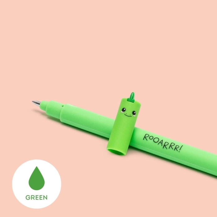 penna gel cancellabile dinosauro - inchiostro verde ricaricabile