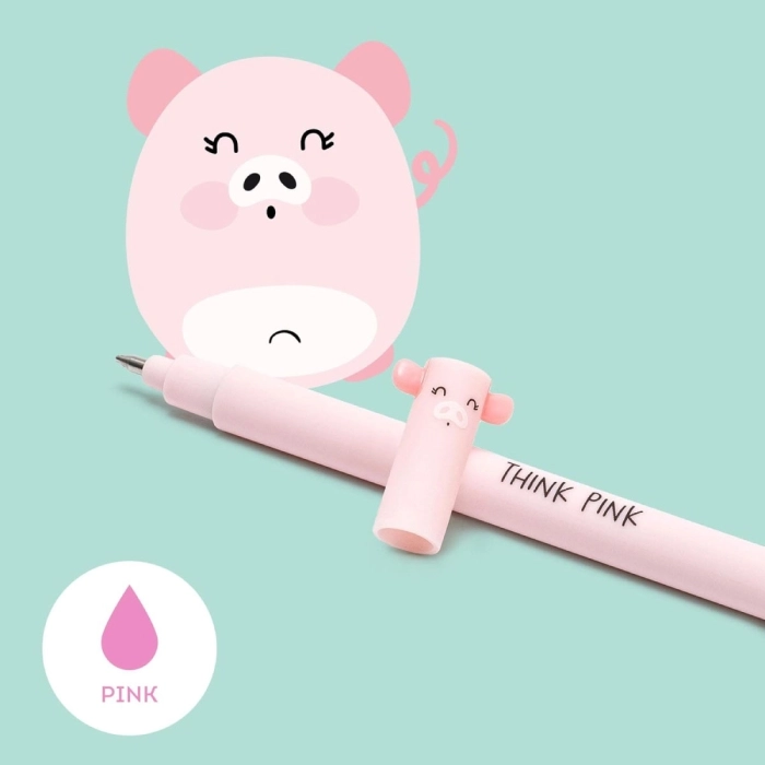 penna gel cancellabile maialino - inchiostro rosa ricaricabile
