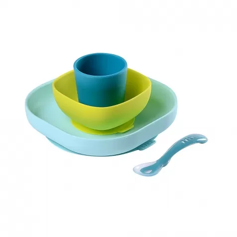 set completo per pappa - 4 pezzi - silicone - blu