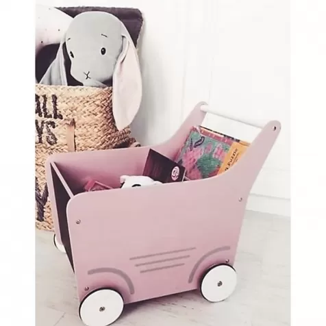carrello portagiochi in legno con lavagna, rosa pallido - perfetto per i primi passi!
